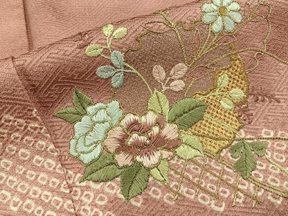 平和屋着物■訪問着　絞り　駒刺繍　雪輪花文　正絹　逸品　BAAY8830hj
