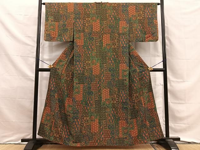 平和屋着物■上質な小紋　更紗花文　正絹　逸品　BAAY8831hj