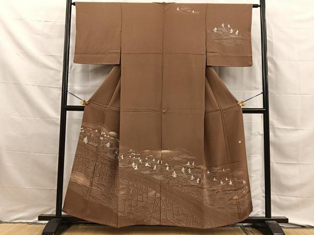 平和屋着物■訪問着　作家物　渡橋風景文　正絹　逸品　BAAY8833hj