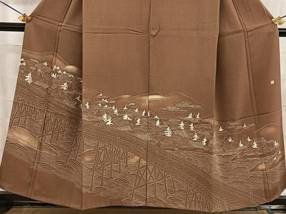 平和屋着物■訪問着　作家物　渡橋風景文　正絹　逸品　BAAY8833hj
