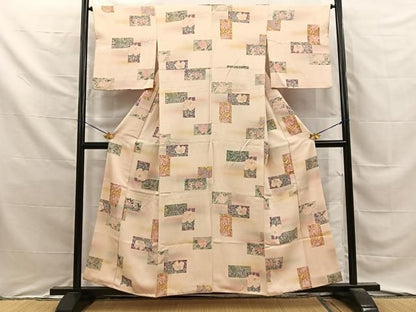 平和屋着物■上質な小紋　短冊草花文　暈し染め　正絹　逸品　BAAY8840hj