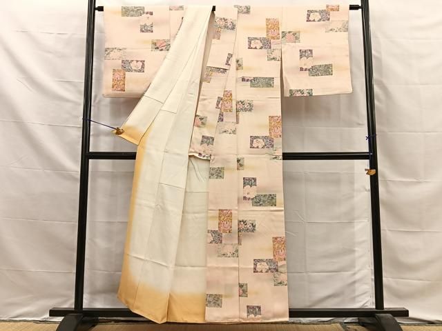 平和屋着物■上質な小紋　短冊草花文　暈し染め　正絹　逸品　BAAY8840hj