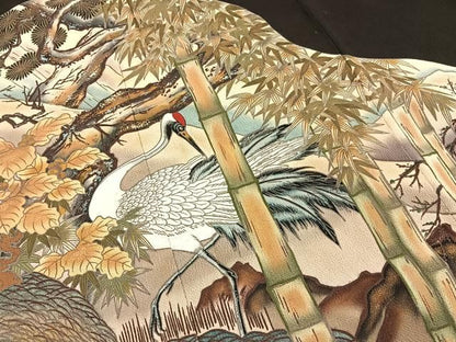 平和屋着物■豪華黒留袖　四季花鳥図　雪舟等陽　ぬれ羽染　金彩　正絹　逸品　BAAY8842hj