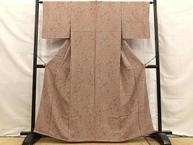 平和屋着物■上質な小紋　更紗花唐草文　正絹　逸品　BAAY8844hj