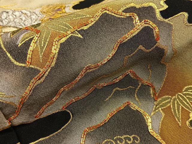 平和屋着物■黒留袖　駒刺繍　孔雀浜松文　金彩　洗える着物　BAAY8846hj