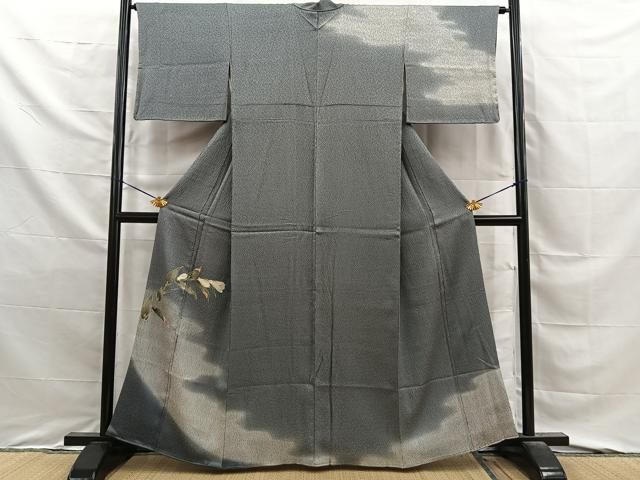 平和屋着物●訪問着　友禅　杢目絞り　草花文　暈し染め　正絹　逸品　BAAY8847hj