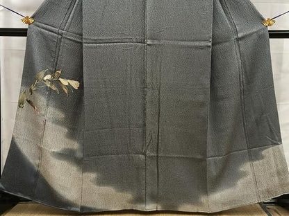 平和屋着物●訪問着　友禅　杢目絞り　草花文　暈し染め　正絹　逸品　BAAY8847hj