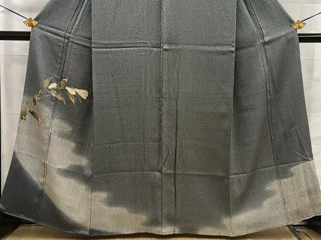 平和屋着物●訪問着　友禅　杢目絞り　草花文　暈し染め　正絹　逸品　BAAY8847hj