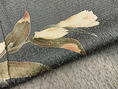 平和屋着物●訪問着　友禅　杢目絞り　草花文　暈し染め　正絹　逸品　BAAY8847hj