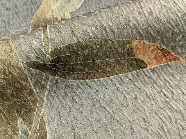 平和屋着物●訪問着　友禅　杢目絞り　草花文　暈し染め　正絹　逸品　BAAY8847hj