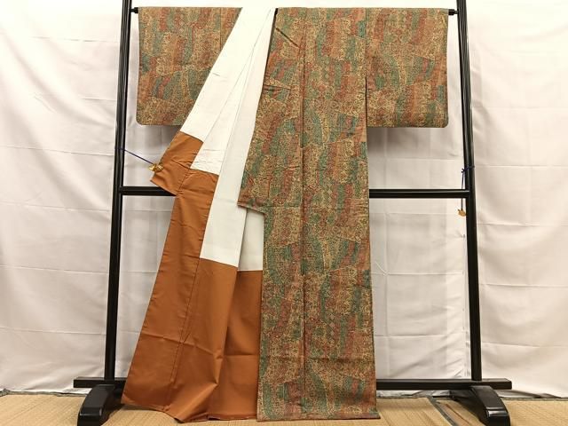 平和屋着物■上質な小紋　紬地　几帳更紗花文　正絹　逸品　BAAY8852hj