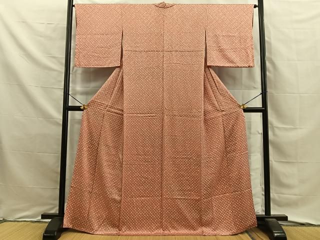 平和屋着物■上質な小紋　総絞り　菱文様　正絹　逸品　BAAY8854hj