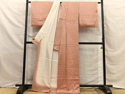 平和屋着物■上質な小紋　総絞り　菱文様　正絹　逸品　BAAY8854hj