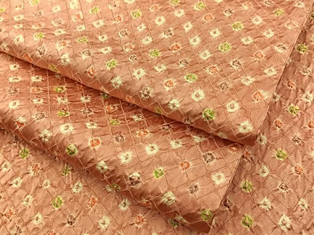 平和屋着物■上質な小紋　総絞り　菱文様　正絹　逸品　BAAY8854hj