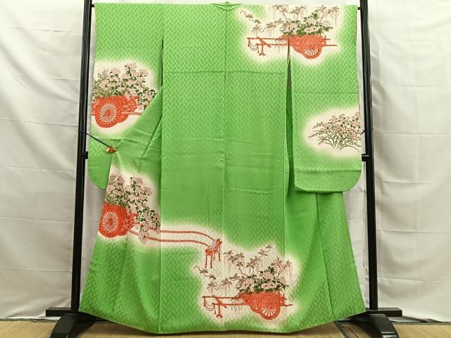 平和屋着物■豪華振袖　花車文　暈し染め　正絹　逸品　BAAY8857hj