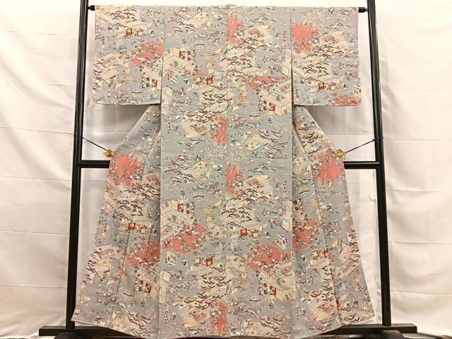平和屋着物■上質な小紋　人物風景文　正絹　逸品　未使用　BAAY8865hj