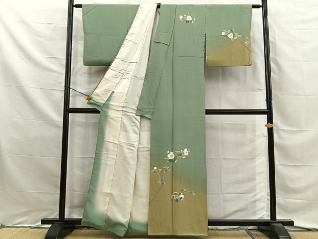 平和屋着物●訪問着　友禅　白椿　暈し染め　正絹　逸品　BAAY8866hj