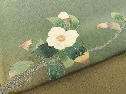 平和屋着物●訪問着　友禅　白椿　暈し染め　正絹　逸品　BAAY8866hj