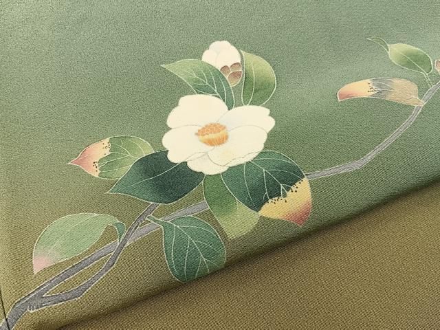 平和屋着物●訪問着　友禅　白椿　暈し染め　正絹　逸品　BAAY8866hj