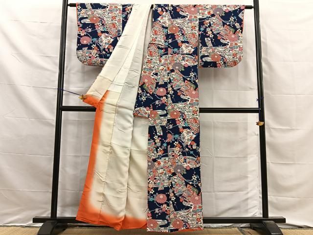 平和屋着物■上質な小紋　型染め　花蝶文　鬼しぼ縮緬　正絹　逸品　BAAY8869hj