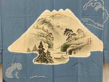 平和屋着物■男性　長襦袢　袷　絞り　流水風景文　正絹　逸品　BAAY8876hj
