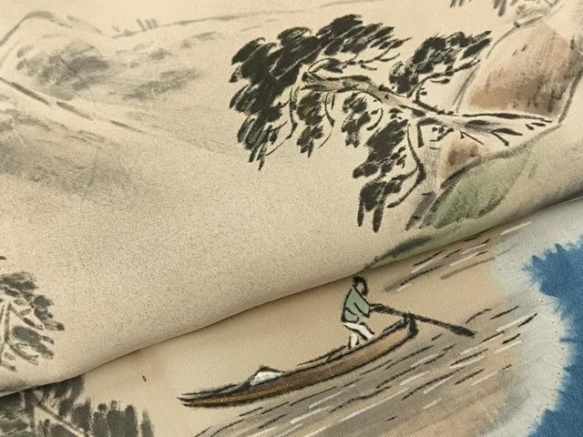 平和屋着物■男性　長襦袢　袷　絞り　流水風景文　正絹　逸品　BAAY8876hj