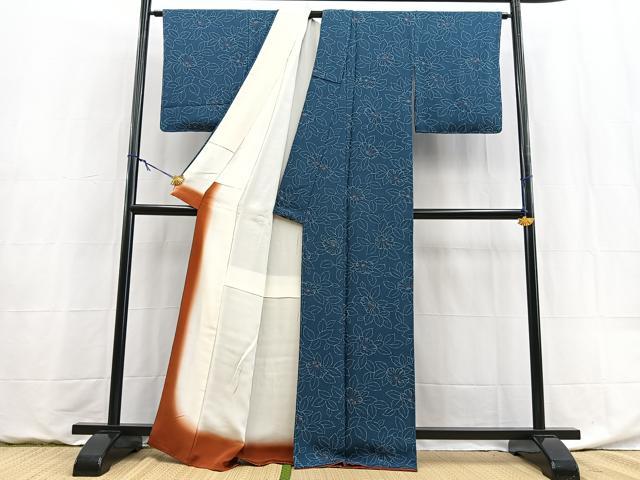 平和屋着物■上質な小紋　舞花文　鬼しぼ縮緬　反端付き　正絹　逸品　未使用　BAAY9004yc