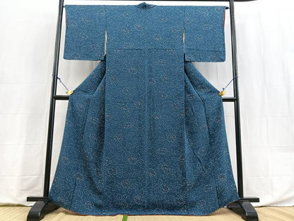 平和屋着物■上質な小紋　舞花文　鬼しぼ縮緬　反端付き　正絹　逸品　未使用　BAAY9004yc
