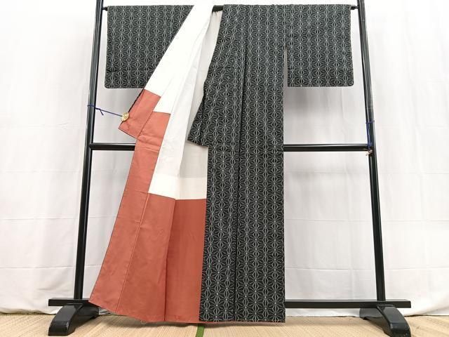 平和屋着物■上質な紬　麻の葉文様　正絹　逸品　未使用　BAAY9012yc
