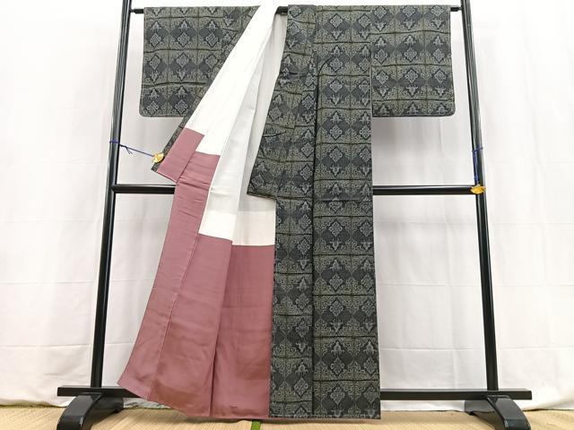 平和屋着物■上質な紬　幾何学文様　正絹　逸品　未使用　BAAY9019yc