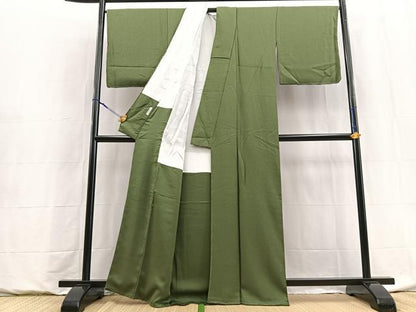 平和屋着物●本草木染作家　瑞寶　色無地　紋意匠　老竹色　正絹　逸品　未使用　BAAY9024yc