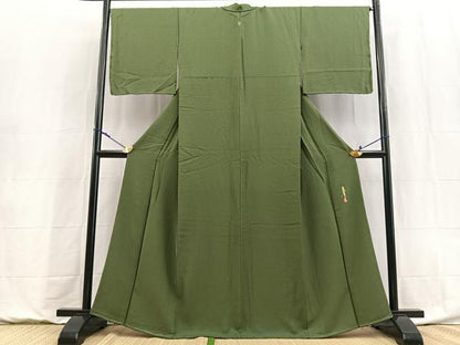 平和屋着物●本草木染作家　瑞寶　色無地　紋意匠　老竹色　正絹　逸品　未使用　BAAY9024yc