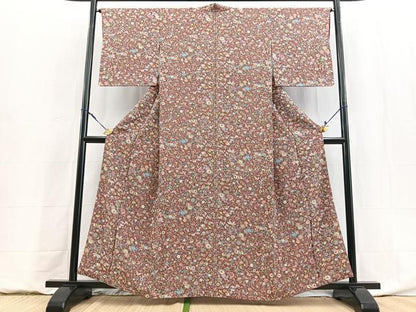 平和屋着物■上質な小紋　型染め　動物花文　正絹　逸品　BAAY9029yc