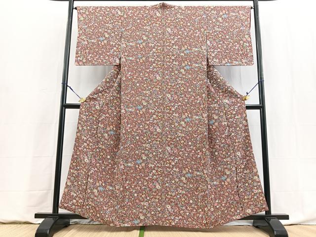 平和屋着物■上質な小紋　型染め　動物花文　正絹　逸品　BAAY9029yc