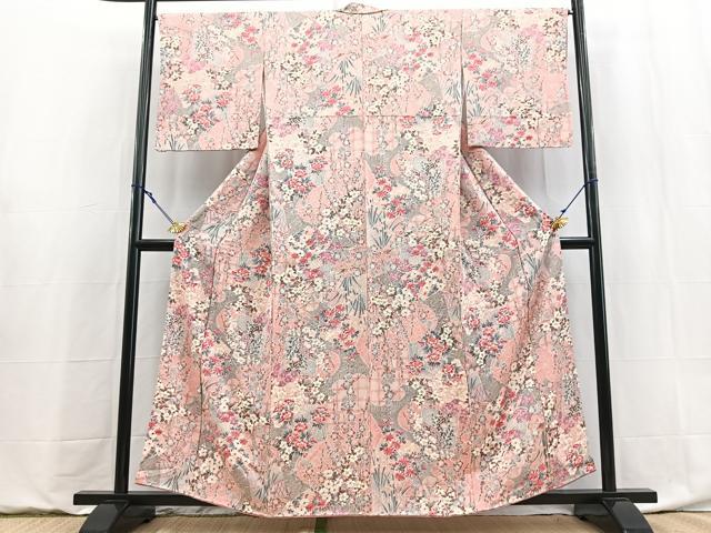 平和屋着物■上質な小紋　絞り　破れ色紙花文　正絹　逸品　BAAY9033yc