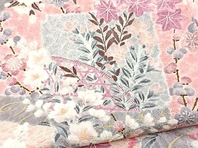 平和屋着物■上質な小紋　絞り　破れ色紙花文　正絹　逸品　BAAY9033yc