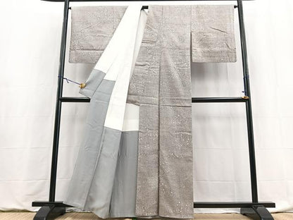 平和屋着物●上質な小紋　ぜんまい紬　桜流し　正絹　逸品　BAAY9034yc