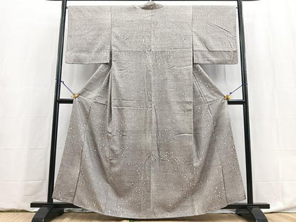平和屋着物●上質な小紋　ぜんまい紬　桜流し　正絹　逸品　BAAY9034yc