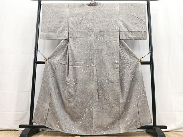 平和屋着物●上質な小紋　ぜんまい紬　桜流し　正絹　逸品　BAAY9034yc