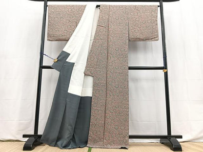 平和屋着物●上質な小紋　型染め　更紗花蝶文　正絹　逸品　未使用　BAAY9035yc