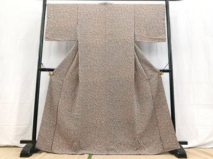 平和屋着物●上質な小紋　型染め　更紗花蝶文　正絹　逸品　未使用　BAAY9035yc