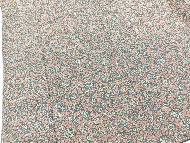 平和屋着物●上質な小紋　型染め　更紗花蝶文　正絹　逸品　未使用　BAAY9035yc