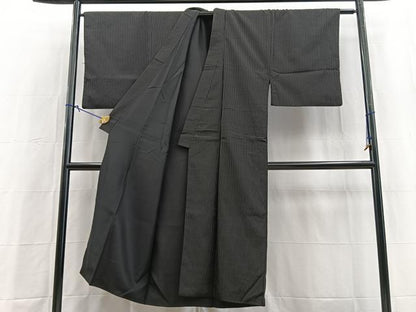 平和屋着物■男性　お召　縞　黒地　正絹　逸品　BAAY9041yc