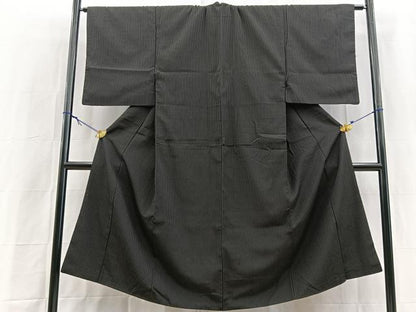 平和屋着物■男性　お召　縞　黒地　正絹　逸品　BAAY9041yc