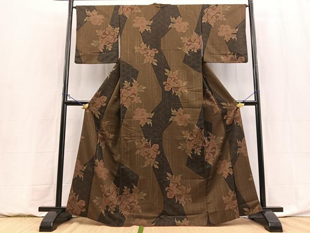 平和屋着物■小紋　牡丹　洗える着物　BAAY9053yc