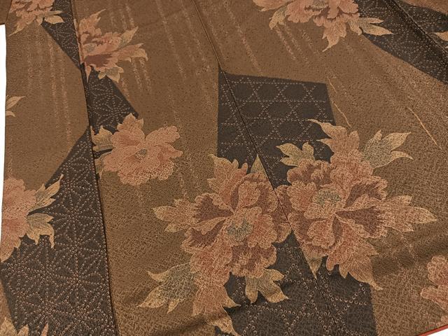 平和屋着物■小紋　牡丹　洗える着物　BAAY9053yc