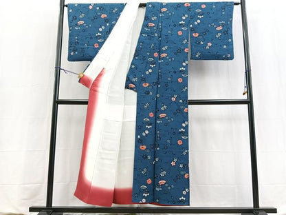 平和屋着物■上質な小紋　型染め　花唐草文　鬼しぼ縮緬　正絹　逸品　BAAY9062yc