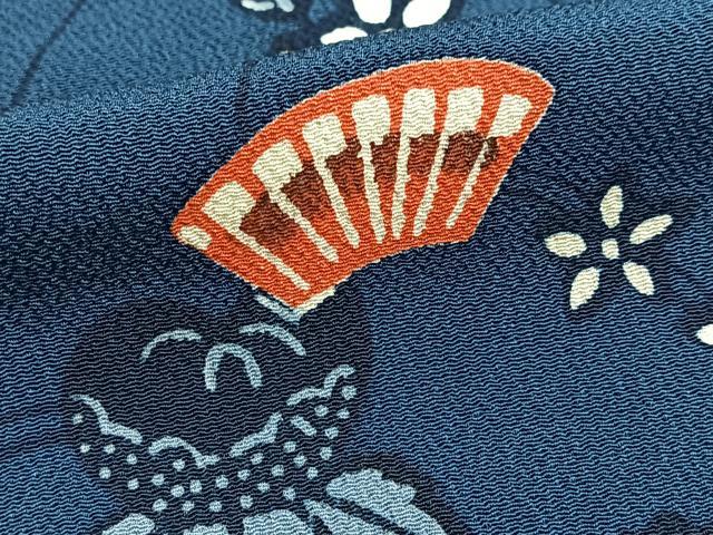 平和屋着物■上質な小紋　型染め　花唐草文　鬼しぼ縮緬　正絹　逸品　BAAY9062yc