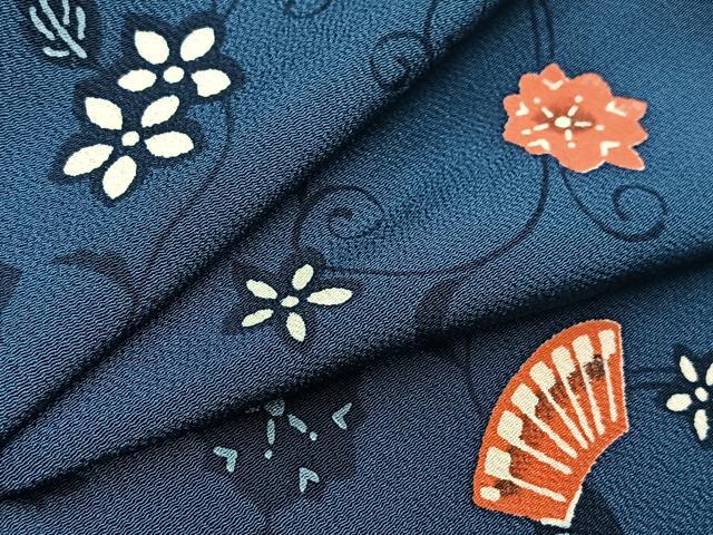 平和屋着物■上質な小紋　型染め　花唐草文　鬼しぼ縮緬　正絹　逸品　BAAY9062yc