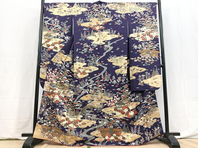 平和屋着物●豪華振袖　駒刺繍　御所解花文　金彩　正絹　逸品　BAAY9074yc